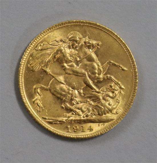 A 1914 gold full sovereign.